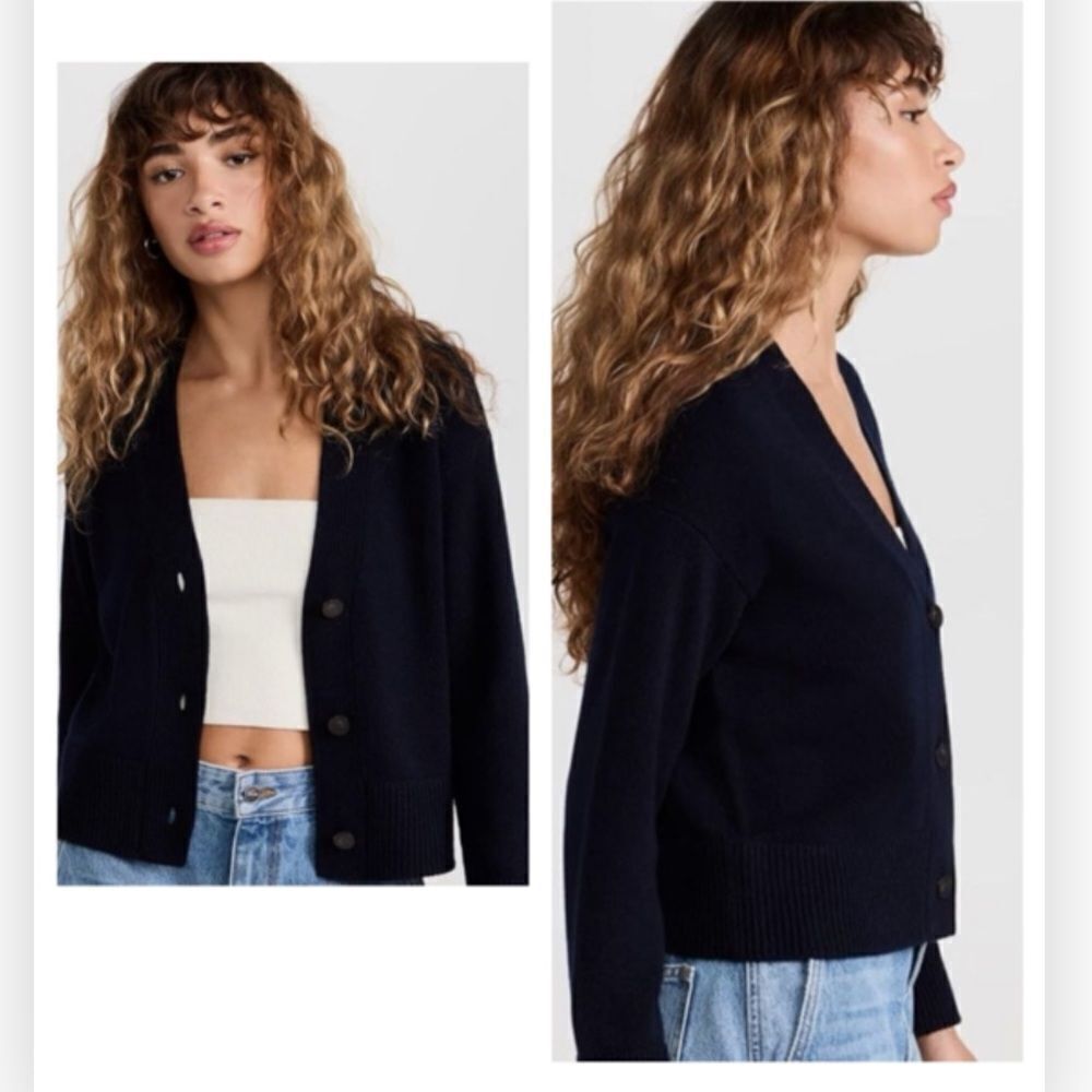 Vince Wool and Cashmere Boxy Three-Button Cardigan Navy $395